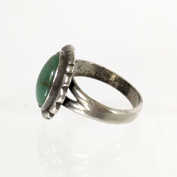 VTG 60's BELL TRADING POST Sterling Silver Green Turquoise Navajo Ring Sz 4-3/4 - Picture 4 of 7